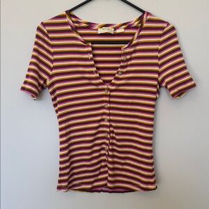 Maeve by Anthropologie Striped Button Front Tee - S Petite